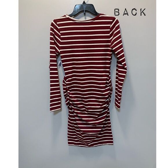 $5 item - NWT Old Navy maternity long sleeve maroon white fitted dress size S - Picture 4 of 14